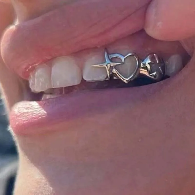 Punk hip hop oco coração dente - Men Accessories Silver avaliação e preço
